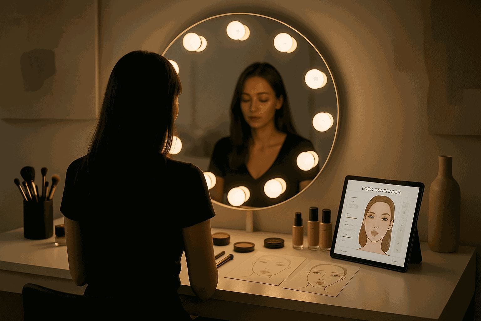 Elegant face chart with makeup products